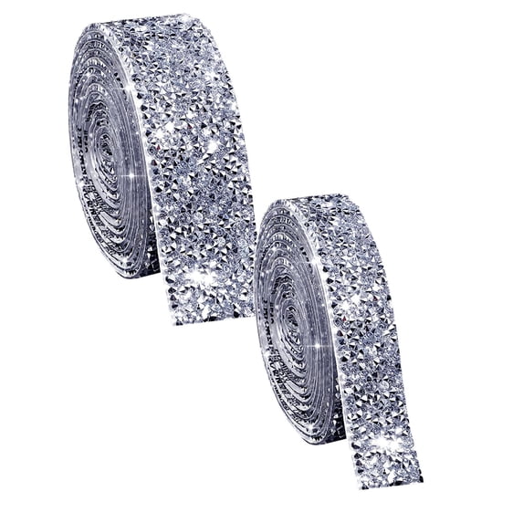 Self-Adhesive Crystal Rhinestone Ribbon Resin Diamond Ribbon Glitter Rhinestone Sticker Roll DIY, 2 cm&3 cm, Silver A 1 Pack & Silver B 1 Pack
