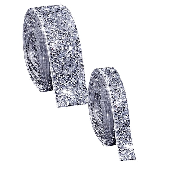 Self-Adhesive Crystal Rhinestone Ribbon Resin Diamond Ribbon Glitter Rhinestone Sticker Roll DIY, 3 cm&1.5 cm, Silver A 1 Pack & Silver C 1 Pack