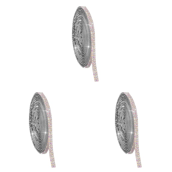 Jialinnn Rhinestone Ribbon Self-Adhesive Glitter Sticker Roll 3 Pack Silver