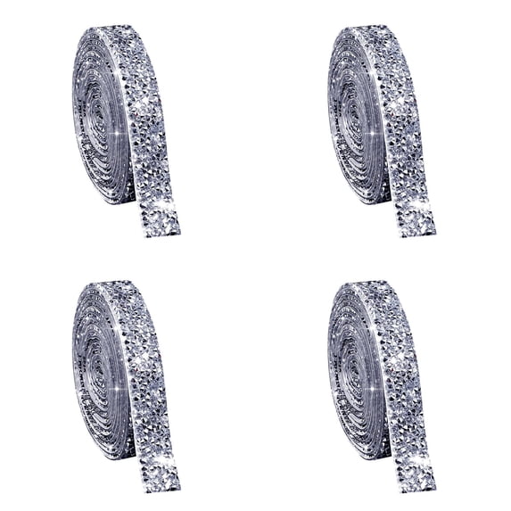Self-Adhesive Crystal Rhinestone Ribbon Resin Diamond Ribbon Glitter Rhinestone Sticker Roll DIY 4PCS, 1.5 cm, Silver C 4 Packs