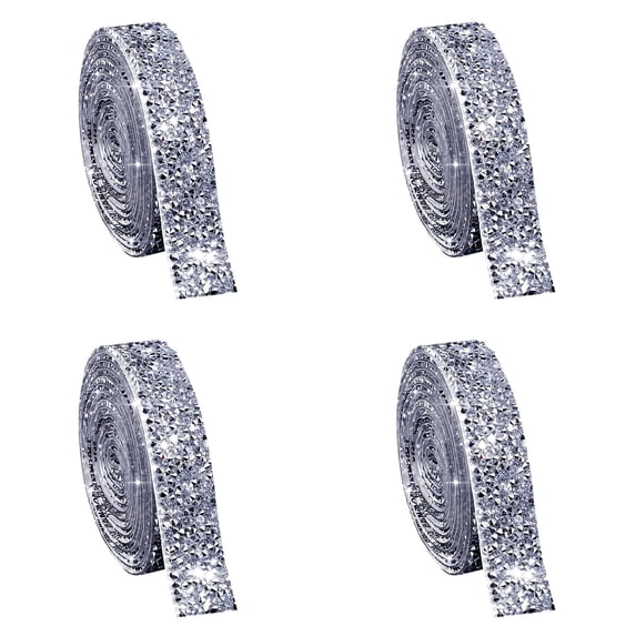Self-Adhesive Crystal Rhinestone Ribbon Resin Diamond Ribbon Glitter Rhinestone Sticker Roll DIY 4PCS, 2 cm, Silver B 4 Packs