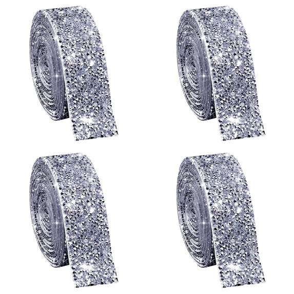 Self-Adhesive Rhinestone Ribbon Resin Diamond Ribbon Glitter Rhinestone Sticker Roll DIY 4PCS, 3 cm, Silver A 4 Packs