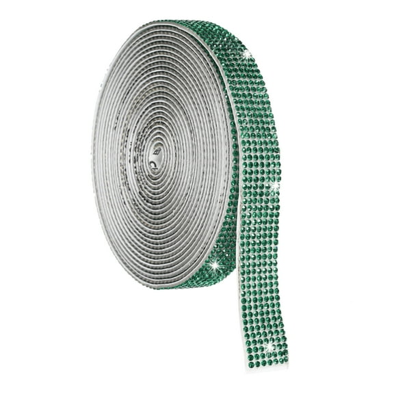 Self Adhesive Crystal Rhinestone Ribbon Roll, 7 Rows of 4 Yard Crystal Diamond Ribbon Roll Dark Green
