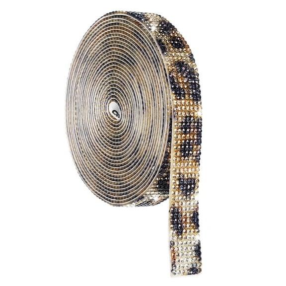 Self Adhesive Crystal Rhinestone Ribbon Roll, 7 Rows of 4 Yard Crystal Diamond Ribbon Roll Leopard
