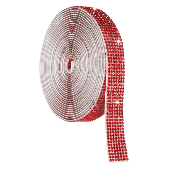 Self Adhesive Crystal Rhinestone Ribbon Roll, 7 Rows of 4 Yard Crystal Diamond Ribbon Roll Red