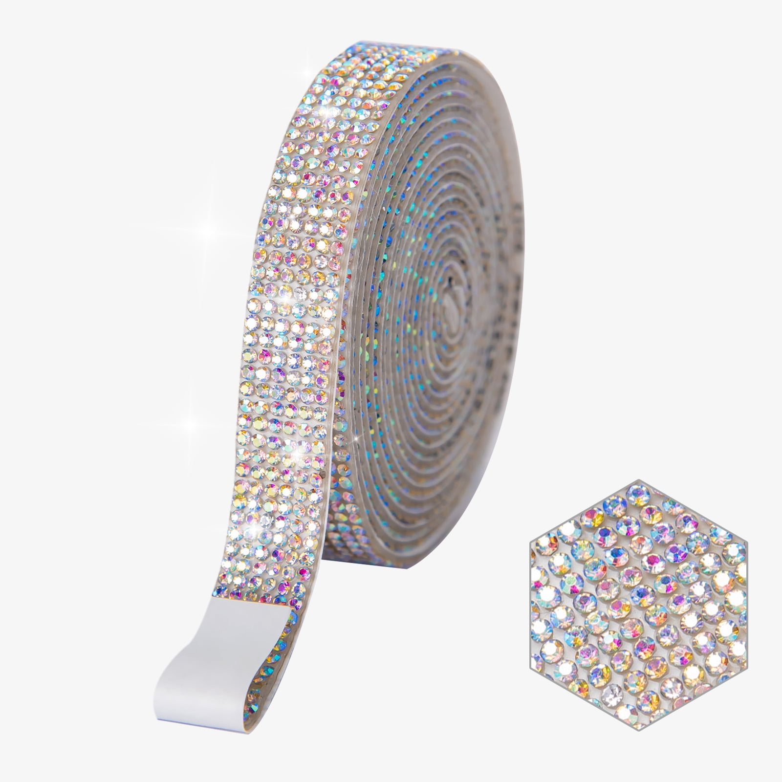 2 Rolls Self Adhesive Rhinestone Ribbon, AB Bling Crystal Craft Silver Small Sparkling St Ribbon Roll F5h6, Size: 1, Other