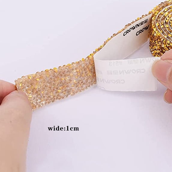 Self-Adhesive Crystal Ribbon, Gold PVC Decorative Tape for Gift Wrapping Gold