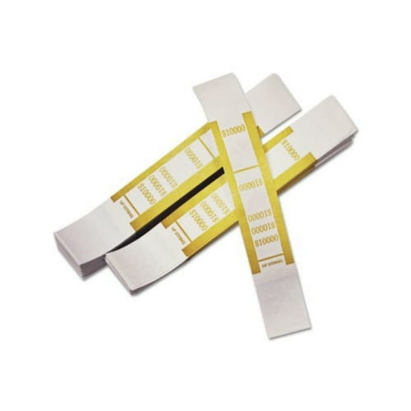 Self-Adhesive Currency Straps Mustard, 10,000 in 100 Bills, 1000 Bands/Pack