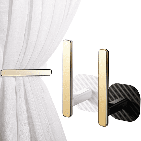 Self-Adhesive Curtain Holdbacks - L Shaped Wall Mounted Hooks, Nordic Style for Bedroom, Living Room and Bathroom(Black+White)