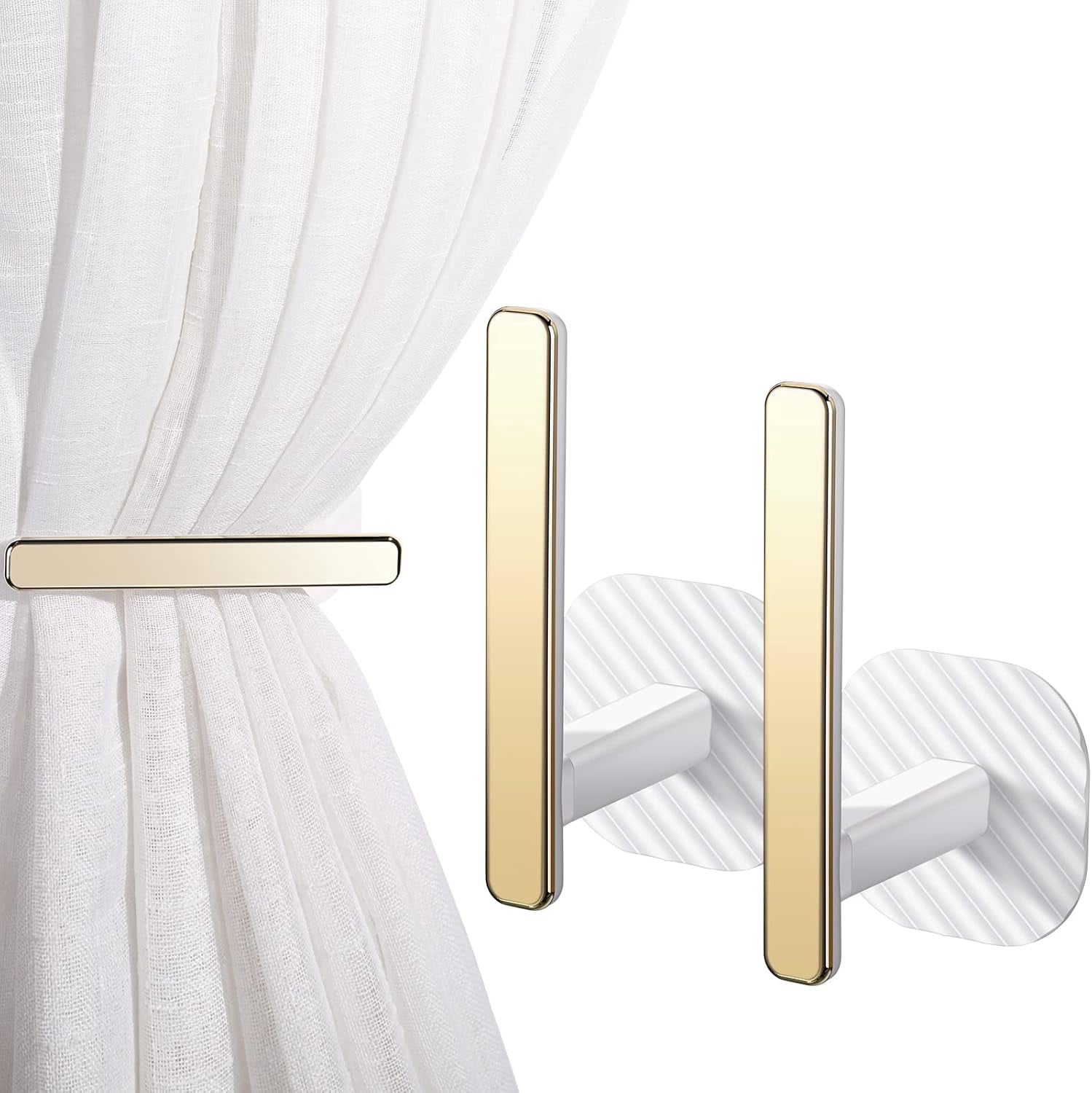 Self-Adhesive Curtain Holdbacks, Wall-Mounted Curtain Rod Holders, L