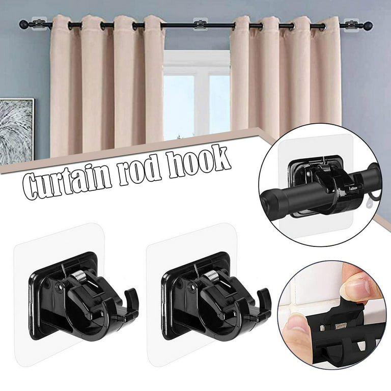 Self Adhesive Curtain Rods Bracket No Drill Curtain Rod Brackets No  Drilling Hooks Nail Adjustable Curtain Hangers for Bathroom Kitchen Home  Bathroom