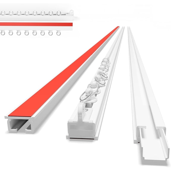 Self Adhesive Curtain Track No Drill Ceiling Curtain Track, Peel and Stick Curtain Rail Renter Friendly for Bedroom Bathroom Living Room (5.45FT/ 1.66M)