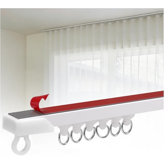 Self Adhesive Curtain Track, No Drill, Heavy Duty Capacity, easy installation, No Damage to curtains, Sliding Rail for Bathroom, Bedroom, RV, Room Divider