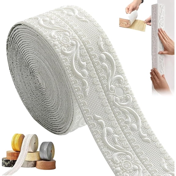 Self-Adhesive DIY Decorative Border Tape, Peel & Stick Foam Molding Trim, Waterproof Flexible 3D Wall Edging for Mirror, Frame, Cabinet & Home Decor(RL White 1 PC)
