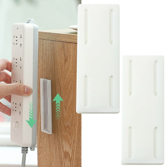 Self-Adhesive Desktop Socket Fixer, Adhesive Punch Free Socket Holder Cable Management Punch Free Surge Protector, Desktop Mountable Plug-in Socket Fixer Bracket Stand, 2 Pcs, 3.94 Inches