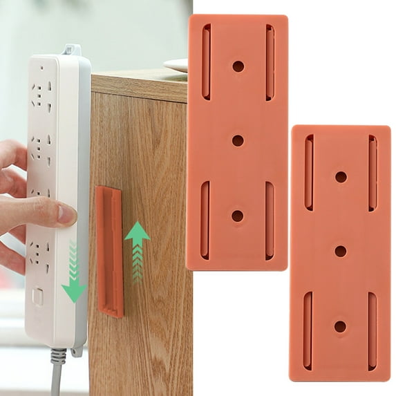 Self-Adhesive Desktop Socket Fixer, Adhesive Punch Free Socket Holder Cable Management Punch Free Surge Protector, Desktop Mountable Plug-in Socket Fixer Bracket Stand, 2 Pcs, 3.94 Inches