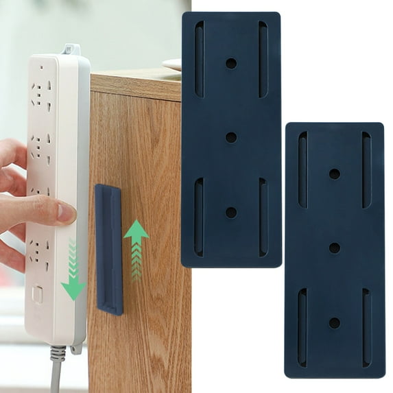 Self-Adhesive Desktop Socket Fixer, Adhesive Punch Free Socket Holder Cable Management Punch Free Surge Protector, Desktop Mountable Plug-in Socket Fixer Bracket Stand, 2 Pcs, 3.94 Inches