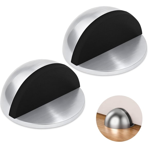 Self Adhesive Door Stoppers, Stainless Steel No Drill Rubber Floor Stop, Half Dome Wall Protector for Bedroom Living Room Bathroom Office (2, Bright)