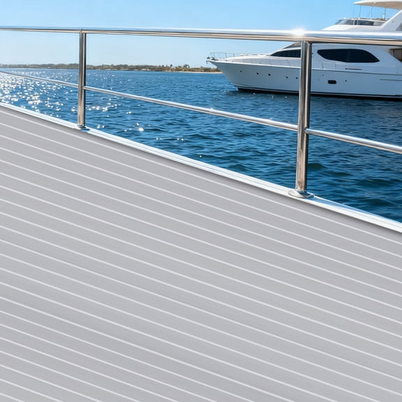 Self-Adhesive EVA RV Floor Mat, 94.5 X 35.4 in, 6mm Non-Slip Cushioned Flooring Pad, Trim-to-Fit Water-Resistant Decking Sheet for RV, Boat, Yacht & Golf Cart, Light Gray/White