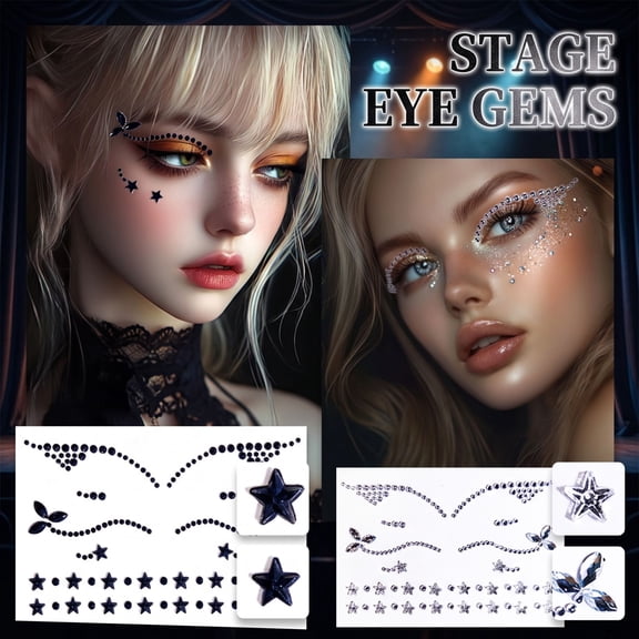 Self-Adhesive Eye Makeup with Star and Dot Patterns, 1 Sheet, Black, for Stage Parties and Festivals, Face Decoration