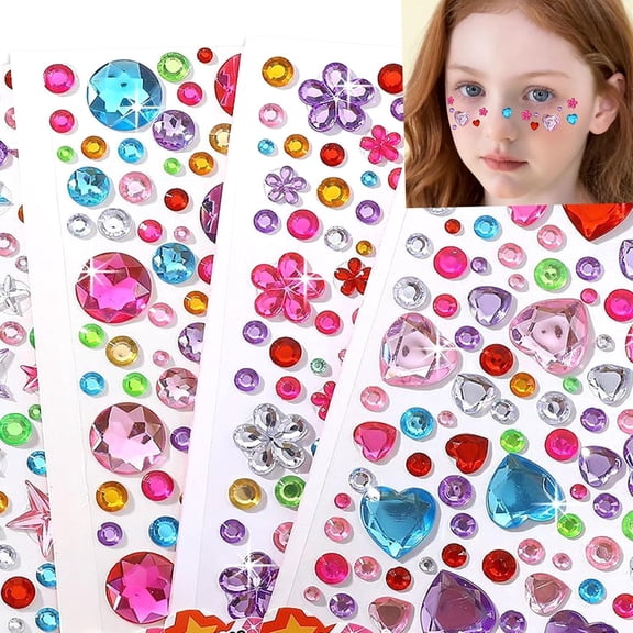 Self Adhesive Face Gems Rhinestones Jewel, Kids Princess Stickers, Sparkling Acrylic DIY Decoration, Kids Reward, Craft Supplies Stick on Rhinestones
