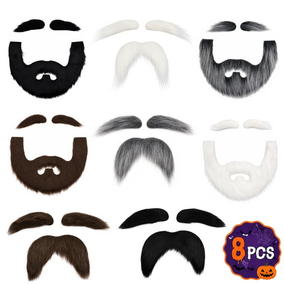 Self Adhesive Fake Mustache and Beard Set, Novelty Eyebrows and Mustache Props for Halloween Themed Parties Funny Costumes Accessories (Style 1)