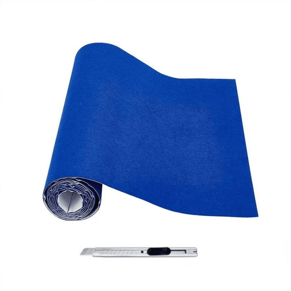 Self-Adhesive Felt Fabric with Cutter Knife, Dingrich 15.7x86.6" Shelf Liner, Self-Adhesive Felt Fabric Decoration for DIY Picture Framing, Jewellery Boxes,Car Trunks,Stereos, 2mm Thick - Navy Blue