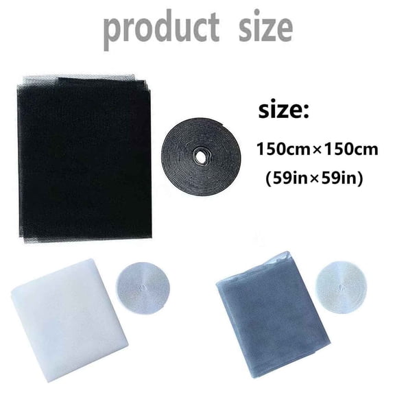 Self-Adhesive Fiberglass Window Screen Mesh, 59.06×59.06 in Mosquito-Proof Window Screen with Velcro, Patio & Door Screen Replacement Mesh, Insect Screen Netting, DIY Window Screen Mesh,White