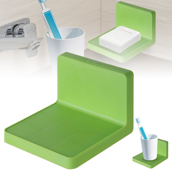 Self Adhesive Floating Shelf L Shaped Wall Mount Ledge Rack Punch Free Small Storage Organizer For Bathroom Kitchen Living Room(Green-10X10.5Cm)
