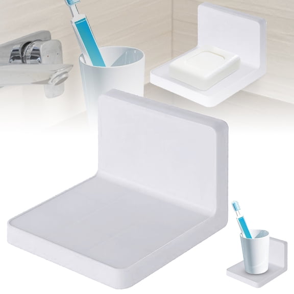 Self Adhesive Floating Shelf L Shaped Wall Mount Ledge Rack Punch Free Small Storage Organizer For Bathroom Kitchen Living Room(White-10X10.5Cm)