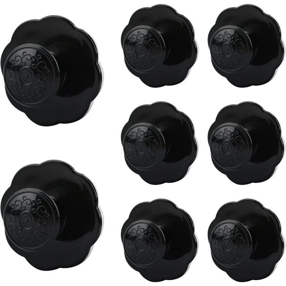 Self Adhesive Flower Pull Handles, 8pcs Self-Stick Drawer Knobs Instant Cabinet Drawer Handle Stick-on Handles Cupboard Knobs Without Drill Handle for Kitchen Bathroom Mirror Doors(Black)