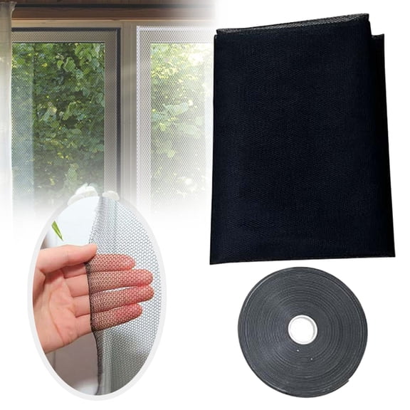 Self-Adhesive Fly Screen Mesh 51"x59", Cut-to-Size Window Net with Strong Adhesive Tape, Keep Mosquitoes & Flies Out, No-Drill Bug Barrier for Home Kitchen, Black (1 Net + 1 Adhesive Tape), By Harlik