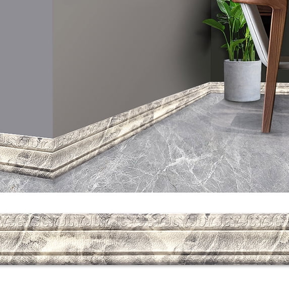 Self-Adhesive Foam Baseboard Molding, Wall Trim Protective Edge Guard with Waterproof Surface for Tile Plastic Metal Glass, Living Room Kitchen Bathroom Decoration Line, Size:90.6×3.15in