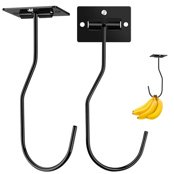Self Adhesive Foldable Banana Hook, Under Cabinet Hook For Bananas Or Other Kitchen Items, Folds Up With When Not In Use,2 Pack, Black