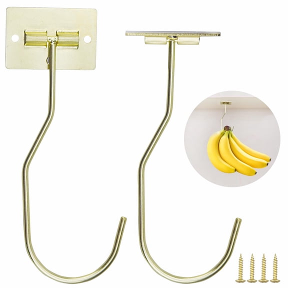 Self Adhesive Foldable Banana Hook, Under Cabinet Hook For Bananas Or Other Kitchen Items, Folds Up With When Not In Use,2 Pack, Gold