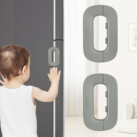 Self-Adhesive Fridge Lock Latch System,Fridge Lock for Baby Proof,Refrigerator Lock for Kids,Multi-Usage and Easy to Install (Grey,2PCS)