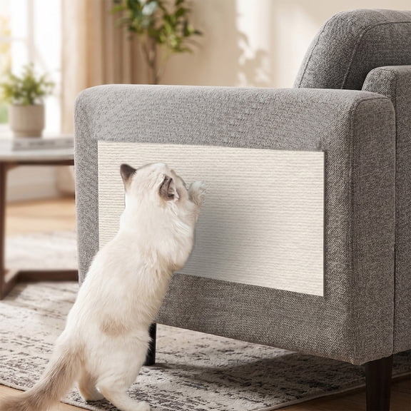 Self-Adhesive Furniture Protector Cat Scratcher Pad, Non-Shedding Wall & Couch Corner Scratch Mat, Durable Claw Sharpener for Indoor Cats to Protect Sofa and Relieve Boredom White