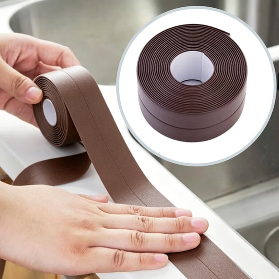 Self-Adhesive Gap Seal Strip Brown — Flexible Caulk Tape for Bathroom Kitchen Bathtub Toilet Wall and Floor Edges, Waterproof Mold Resistant Trim