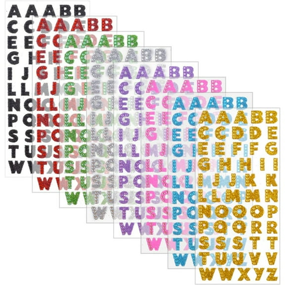 Self Adhesive Glitter Alphabet Stickers, 8 Sheets Glitter Crystal Rhinestones Alphabet Letter Stickers A to Z Letter for Grad Cap and Handicraft Art - 8 Colors