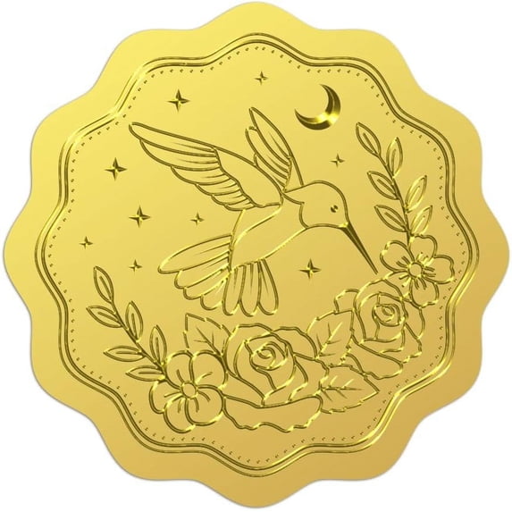 Self Adhesive Gold Foil Embossed Stickers Medal Decoration Sticker 5x5cm 4pcs/sheet Hummingbird