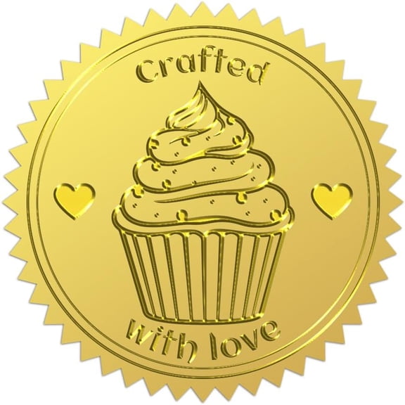 Self Adhesive Gold Foil Embossed Stickers Medal Decoration Sticker Cupcake 5x5cm 4pcs/sheet