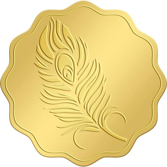 Self Adhesive Gold Foil Embossed Stickers Medal Decoration Sticker Feather Pattern 5x5cm