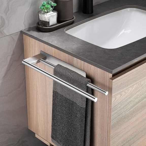 Self Adhesive Hand Towel Bar for Bathroom - Stick on Towel Rack Wall Mount Stainless Steel Brushed 15.35 Inch - No Drilling Towel Holder for Kitchen RV Home - U Shape Hand Towel Hanger