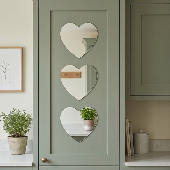 Self-Adhesive Heart Shaped Mirror Tiles, Frameless Removable Acrylic Wall Mirror Decor for Bedroom Bathroom Dorm Room
