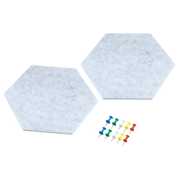 Self Adhesive Hexagon Wall Felt Bulletin Board Tiles Push Pins, Gray 2 Pack