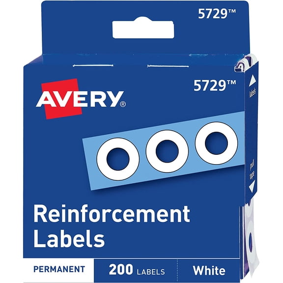 Self-Adhesive Hole Reinforcement Stickers, 1/4" Diameter Hole Punch Reinforcement Labels, White, Non-Printable, 200 Labels Total (5729)