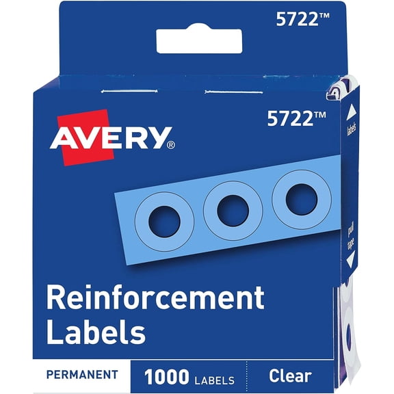 Self-Adhesive Hole Reinforcement Stickers, 1/4" Diameter Punch Labels, Clear, Non-Printable, 1,000 Labels Total (5722)