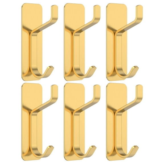Lzvxtym Self-Adhesive Hooks,Stainless Steel Wall Hooks for Hanging Coat, Towel, Bag, Backpack, Keys,No Drill Purse Hangers for Wall, Door, Bathroom, Closet, Kitchen - 6.6 lb Strong Hold,Gold,6 Pack
