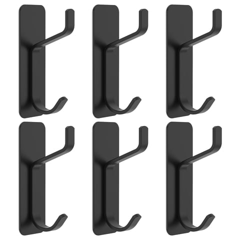 Lzvxtym 6 Pack Self-Adhesive Wall Hooks, Heavy Duty No Drill Matte Black Stainless Steel Towel and Coat Hangers, Damage-Free Sticky Hooks for Bathroom, Door, Closet and Dorm