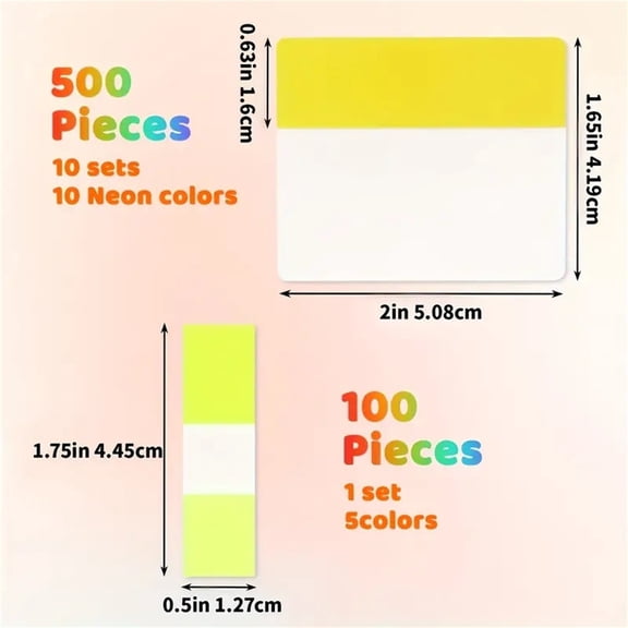 Self-Adhesive Index Tabs for Filing, Writable Neon Page Markers, Waterproof Book and Notebook Tags for Organization, 2 In (Multi-Color)